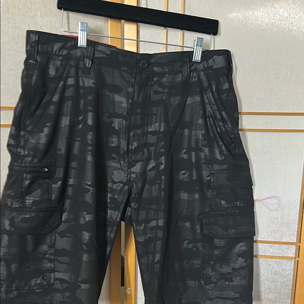 Black Cargo Pants with Urban Camouflage Design